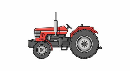 Naklejka premium Red tractor illustration with large rear wheels and a steering wheel
