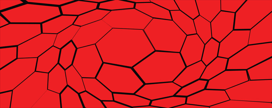 Abstract red honeycomb background vector, distorted hexagonal grid pattern, futuristic geometric mesh texture for gaming and tech banners