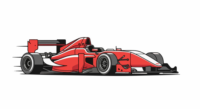 Red open-wheel racing car with white accents, angled side profile, appears to be moving fast