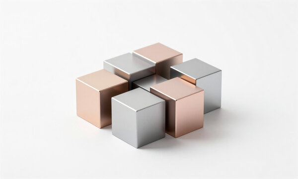 futuristic assembly interlocking metallic blocks soothing pastel hues soft diffused studio lighting accentuating subtle shadow