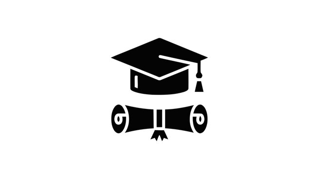Graduation cap and diploma scroll icon.