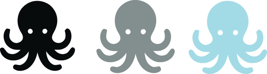 Octopus icon set vector illustration featuring black gray and cyan marine mollusk designs tentacle underwater © Nayem