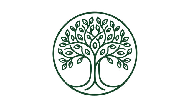 Simple green tree logo with leaves in a circular frame on white background