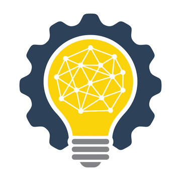 Light bulb with network connections gear background