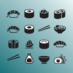 Japanese sushi and dining icons set illustration Vector © MDJASIMHOSSEN