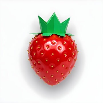Stylized Glossy Strawberry with Geometric Leaf Crown