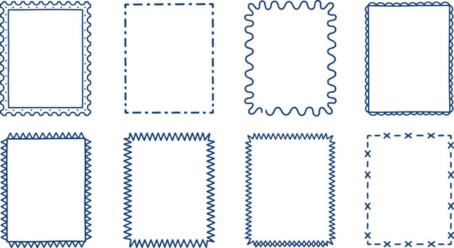Collection of hand drawn decorative border frames with decorative collection ornament rectangle stitched isolated template creative illustration borderline ornamental decoration