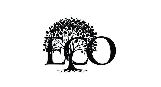 Eco typography features a stylized tree integrated into the bold lettering design.