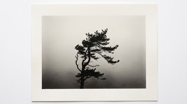 Silhouette of a Lone Pine Tree Against a Misty Sky