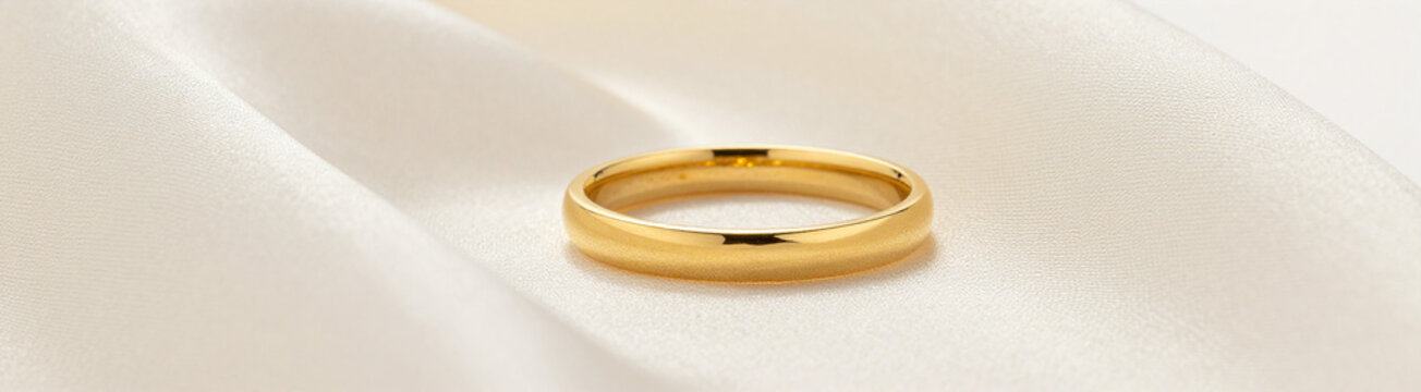 gold wedding rings placed side side soft silk cloth gentle folds subtle sheen warm even studio lighting