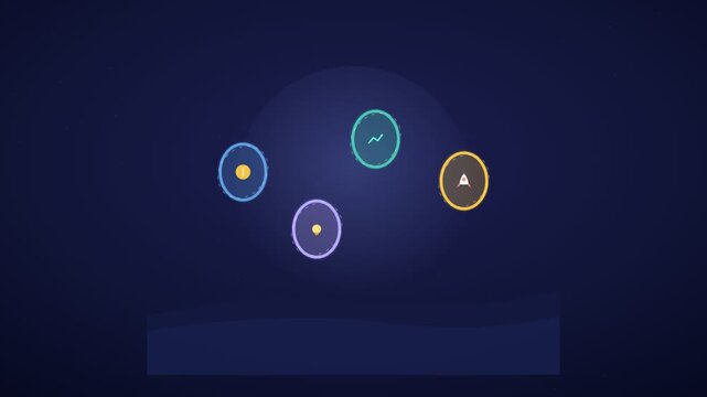 A video showcasing a small yellow object in a blue circle on a dark blue background