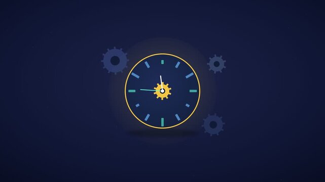 A video showcasing a clock with a gear in the center and cogs around it