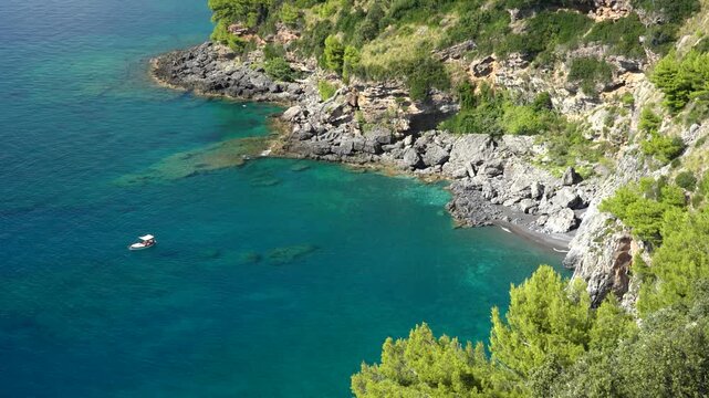 Scenic panoramic coastal view near Maratea, in the Basilicata region of Italy.