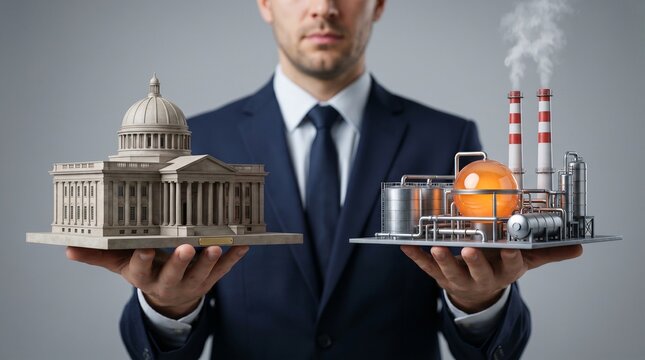 Privatization Concept Showing Transfer of Government Assets to Industrial Energy Sector