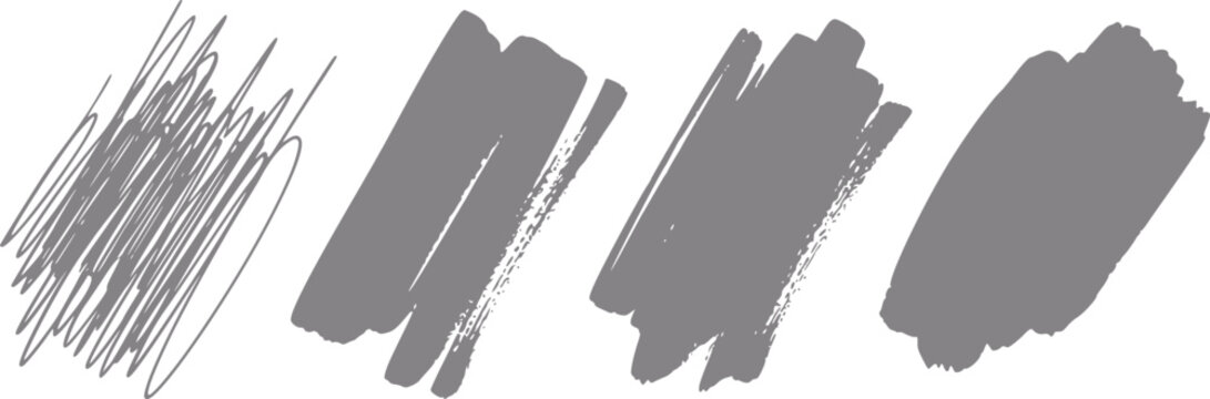 Gray marker strokes and scribbles on white background