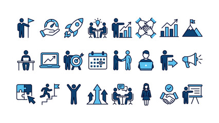 Fototapeta premium Collection of modern business and finance icons representing success and teamwork opportunities