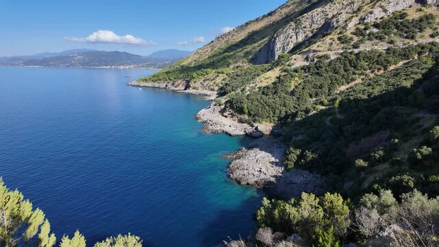 Scenic sight along the "Apprezzami l'asino" hike near Sapri, Cilento, Campania, Italy.