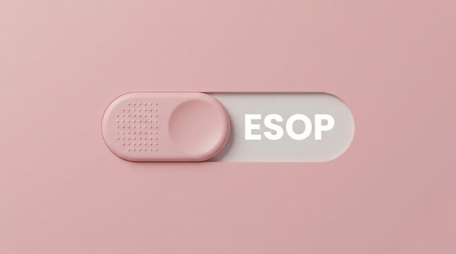 A 3d rendered pink toggle switch with esop text on a soft pink background.