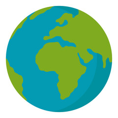 Fototapeta premium Earth globe flat icon featuring Africa, Europe, and surrounding oceans in a colorful simplified design
