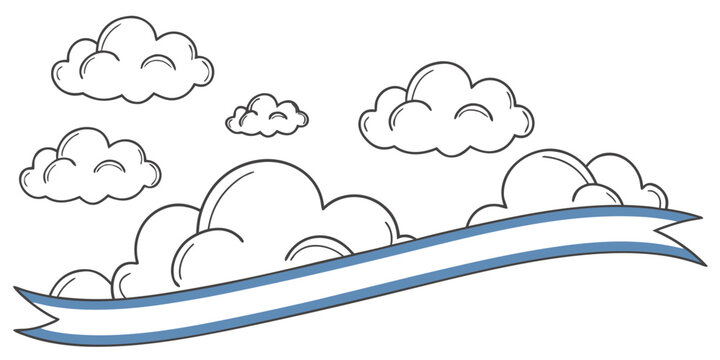 Simple clouds divider web site separator set. Fluffy curve edge header section. Blue border for banner, frame bottom, template vector
