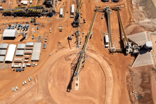 Aerial View of the production process in a Lithium Mine, Western Australia
