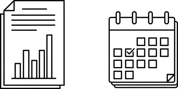 Simple calendar and document with chart icons