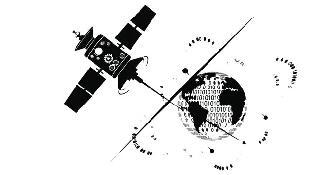 Satellite orbits the planet while capturing data for global communication networks.