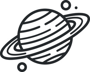 Stylized Saturn Planet with Rings and Moons - Minimalist Outline Icon © Mas100aja