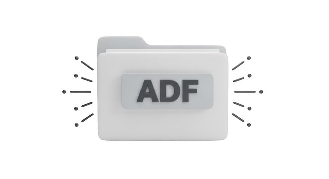 3d icon of a white folder with the letters adf on the front, isolated on transparent background