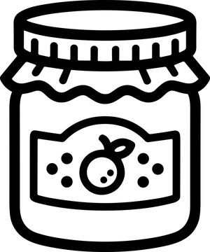Jar of fruit jam with orange icon, simple line art illustration