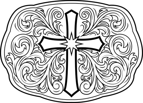 Decorative Western Belt Buckle with Christian Cross