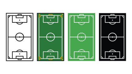 Soccer Football Field Top View Icon Set Vector Outline Pixel Art Silhouette Four Style Sport Pitch Court Green Graphic Design Template  © Salam Studio