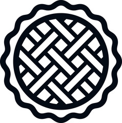 Minimalist black and white icon of a lattice top pie, isolated on white background