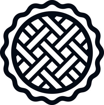 Minimalist black and white icon of a lattice top pie, isolated on white background