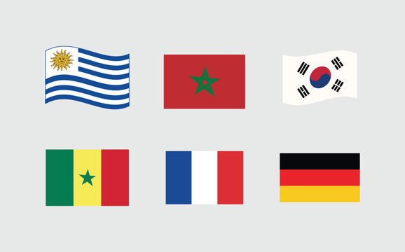 National flags collection uruguay morocco south korea ghana france and germany