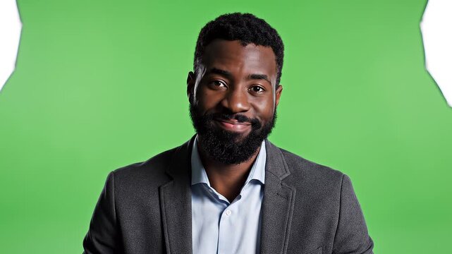 Friendly African Business Professional Smiling on Green Screen Background for Corporate Marketing Training and Video Production