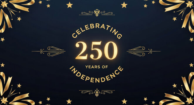 Elegant Dark Blue and Gold Emblem Background for 250 Years of US Independence