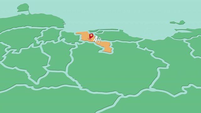 Mapa de Venezuela  con divisi&oacute;n pol&iacute;tica resaltando el estado Aragua