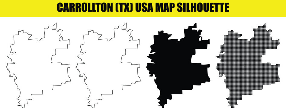 carrollton tx usa map silhouette, vector illustration of a city map with various styles.