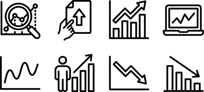 Business growth and financial data analytics vector icon set