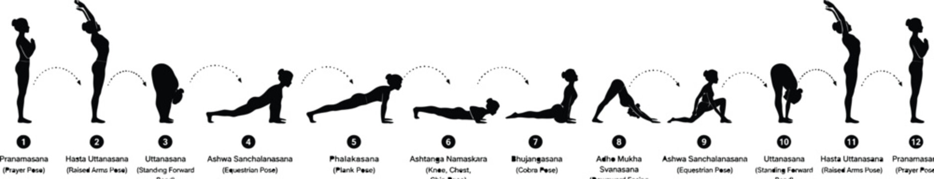 Sun Salutation Surya Namaskar 12 Yoga Poses Chart