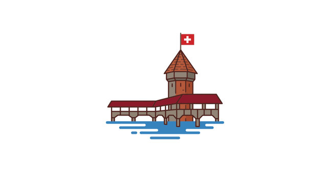 Chapel Bridge Lucerne Vector Illustration