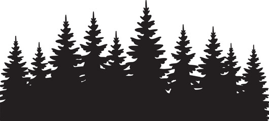 Obraz premium Black Pine Trees Silhouette Isolated on White