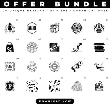 Black and white offer bundle icons