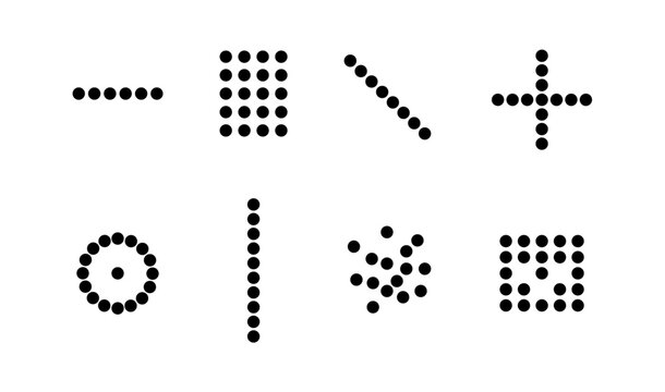 Halftone Dot Pattern Elements With Geometric Dot Grids Pixel Matrix Shapes and Abstract Dotted Design Symbols