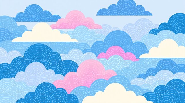 Illustration vectorielle de nuages stylis&eacute;s aux tons bleus et roses