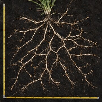 Johnsongrass Rhizome Network &mdash; Sorghum halepense Storage Root Architecture. Spread over 1m&sup2; of soil showing node spacing, bud banks and lateral roots
