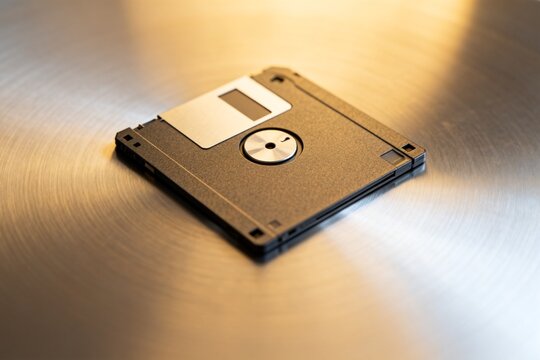 Old floppy disk on metal surface