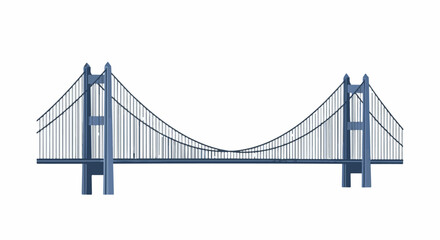 Fototapeta premium A stylized blue suspension bridge with prominent towers and cables against a white background
