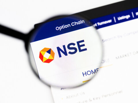 Milan, Italy 2026, 20 Apr Closeup of nse website on a laptop screen. nse logo under a magnifying glass.